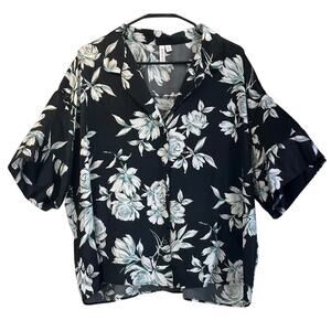 Joyspun Womens 2X (18W-20W) Black/Teal Rose Print Sleep Wear Set Feminine Casual